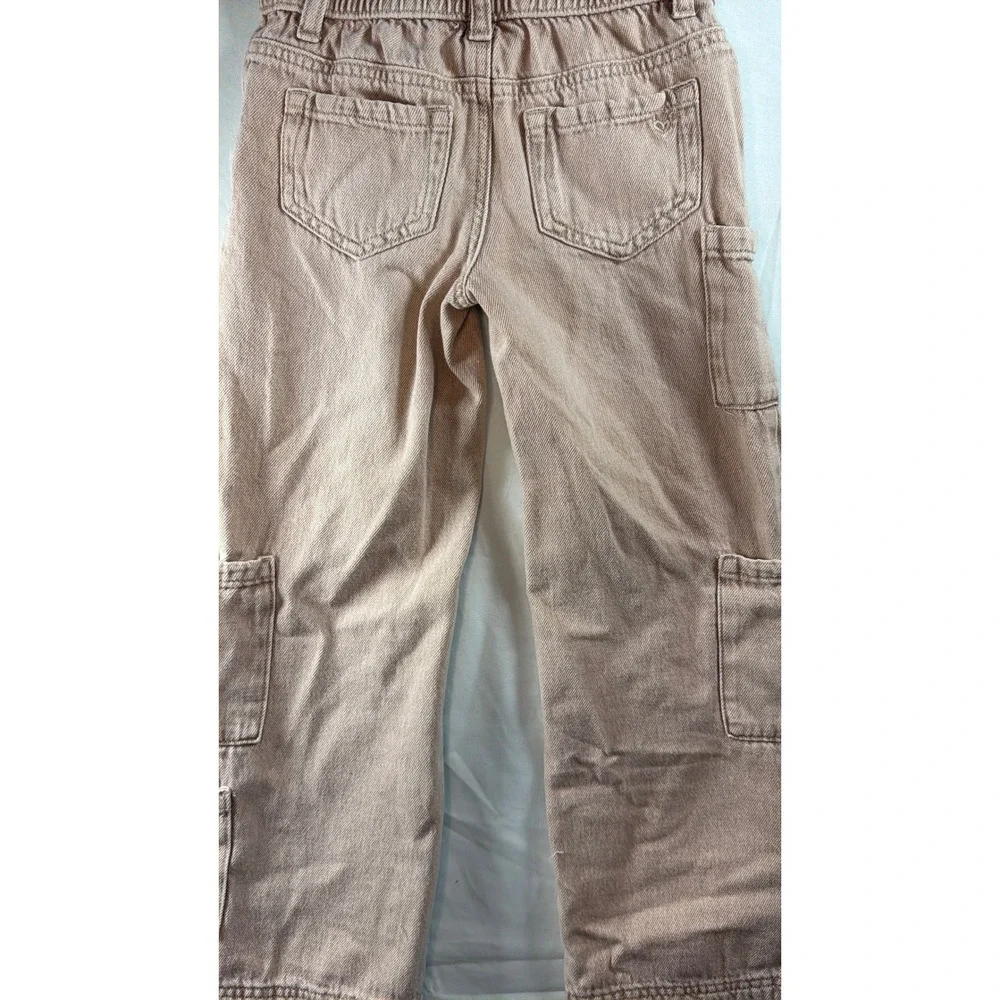 Justice Girls Tan Cargo Pants Cotton Denim Utility Trousers Size 7 wide leg‎